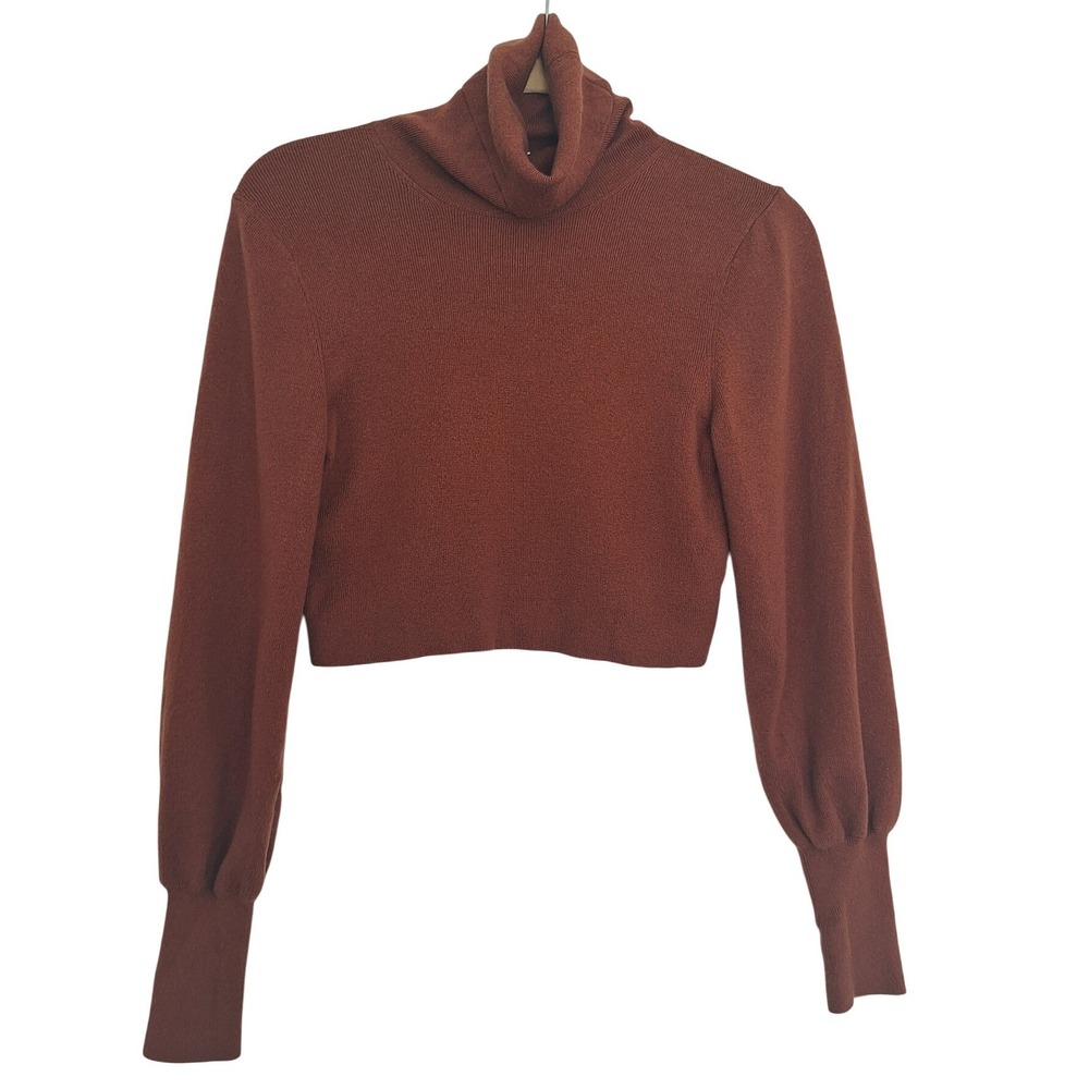 WILFRED Women's Brown Cropped Turtleneck Wool Knit Sweater Size S